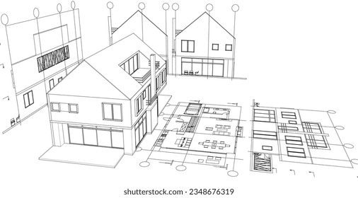  ilustración 3d del plan de arquitectura tradicional casa