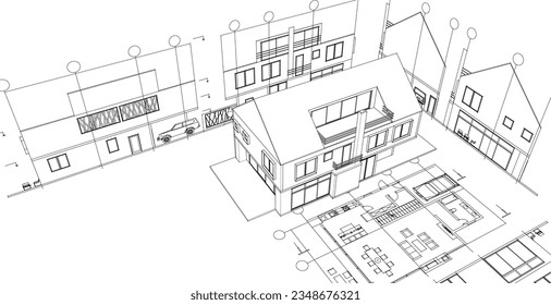  house traditional architecture plan 3d illustration
