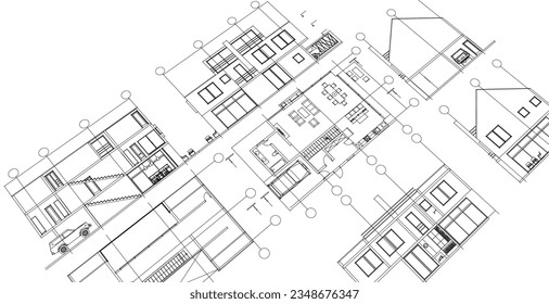  house traditional architecture plan 3d illustration