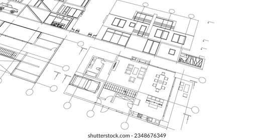  house traditional architecture plan 3d illustration