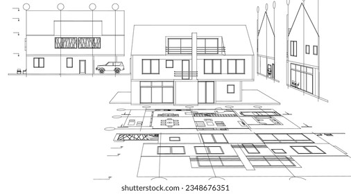  house traditional architecture plan 3d illustration