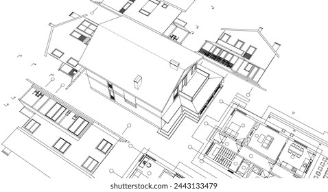 house traditional architecture plan 3d illustration