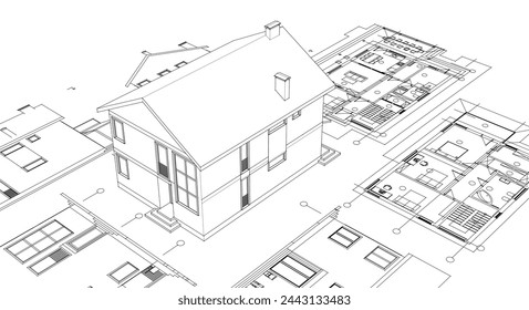 ilustración 3d del plan de arquitectura tradicional de la casa