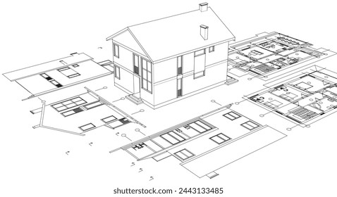 Haus Traditionelle Architektur Plan 3D Illustration