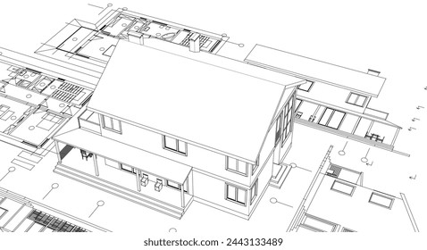 ilustración 3d del plan de arquitectura tradicional de la casa