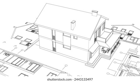 ilustración 3d del plan de arquitectura tradicional de la casa