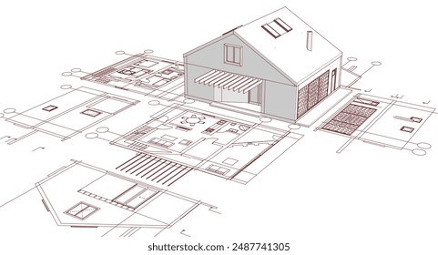 casa arquitectura tradicional Plan ilustración 3d
