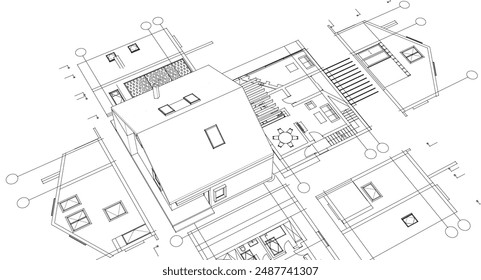 house traditional architecture plan 3d illustration
