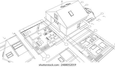 casa arquitectura tradicional Plan ilustración 3d