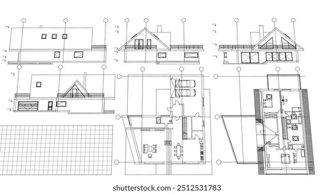  Casa Plan de arquitectura tradicional Ilustración 3D