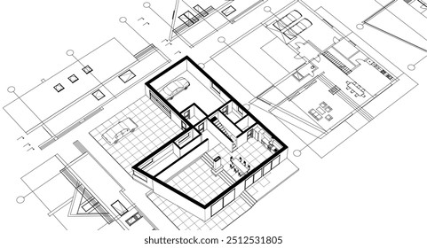  ilustração 3d do plano de arquitetura tradicional da casa