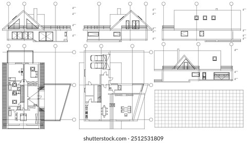  Casa Plan de arquitectura tradicional Ilustración 3D