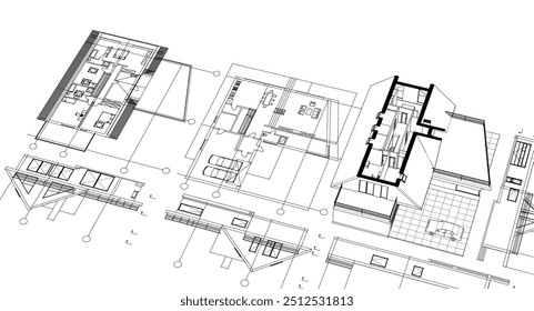  house traditional architecture plan 3d illustration