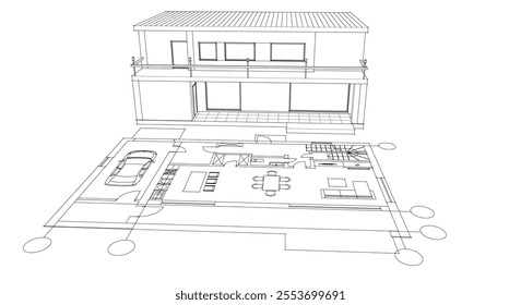 house traditional architecture plan 3d illustration	