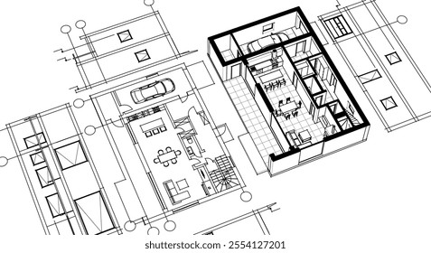 house traditional architecture plan 3d illustration	
