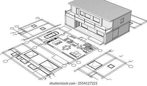 house traditional architecture plan 3d illustration	
