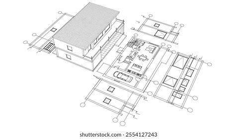 house traditional architecture plan 3d illustration	
