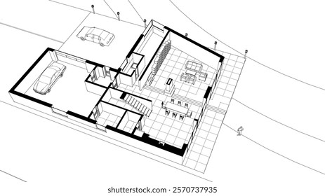 house traditional architecture plan 3d illustration	
