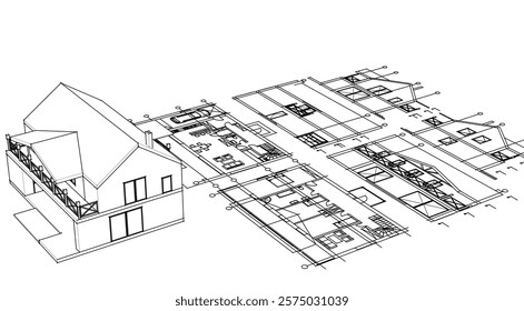 house traditional architecture plan 3d illustration	