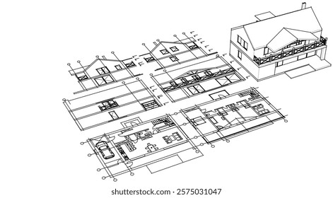 house traditional architecture plan 3d illustration	