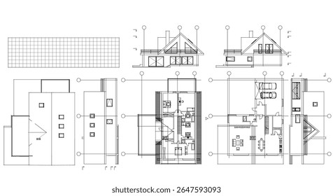 Casa Plan de arquitectura tradicional Ilustración 3D	