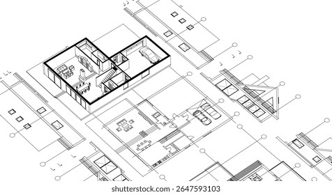 Haus traditionelle Architektur Plan 3D-Illustration	