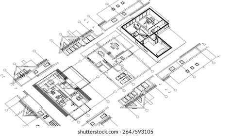 house traditional architecture plan 3d illustration	