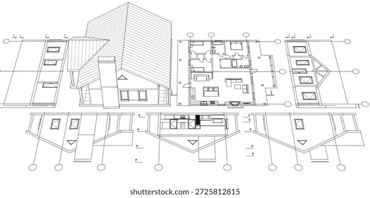Casa Plan de arquitectura tradicional Ilustración 3D