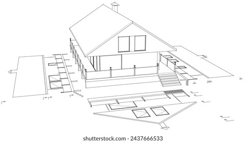 house traditional residential architecture 3d