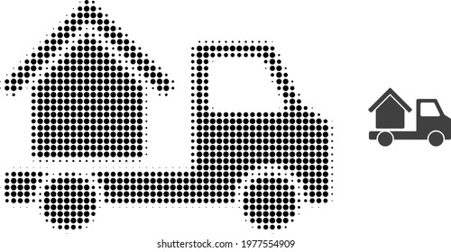 House trailer halftone dot icon illustration. Halftone pattern contains round pixels. Vector illustration of house trailer icon on a white background. Flat abstraction for house trailer symbol.