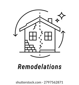 House Transformation Linear Icon. Building Restoration and Renovation. Home Makeover Outline Icon. Property Renovation Service. Property Upgrade Outline Icon. House Renovation and Repair Editable Stroke Vector.