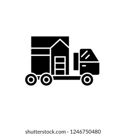 House transportation black icon, vector sign on isolated background. House transportation concept symbol, illustration 