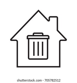 House with trashcan inside linear icon. Garbage removal service. Thin line illustration. Contour symbol. Vector isolated outline drawing