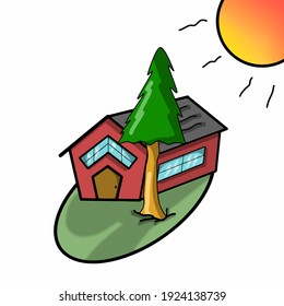 House and the tree character vector template design illustration