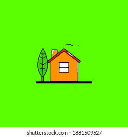  House and  tree ,cloud vector illustration. nature and landscape.