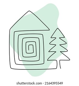 
House and tree continuous line. Business logo. Vector illustration 