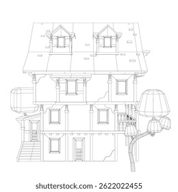 A house with a tree in front of it. The house is very large and has a lot of windows