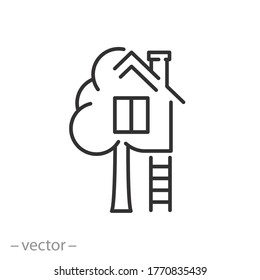 house tree icon, concept green home, logo ecology building, thin line web symbol on white background - editable stroke vector illustration eps10