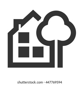 House with a tree icon isolated on a white background. Vector illustration.