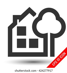 House with a tree icon. House with a tree logo. Flat icon of House with a tree