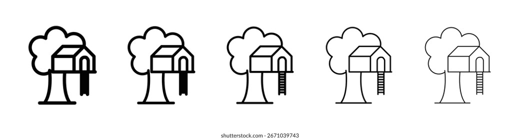 Logotipo del icono del árbol de la casa en colección de líneas de trazo