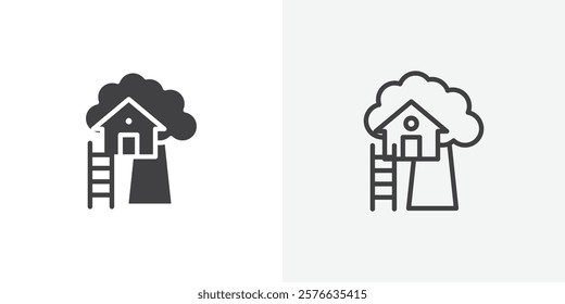 House tree icon set in black flat solid and outlined style.