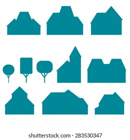 House and tree icon set isolated on white background