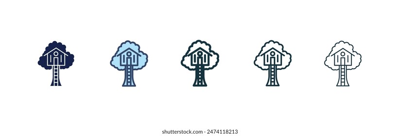 House tree icon set. treehouse vector symbol in black filled and outlined style.