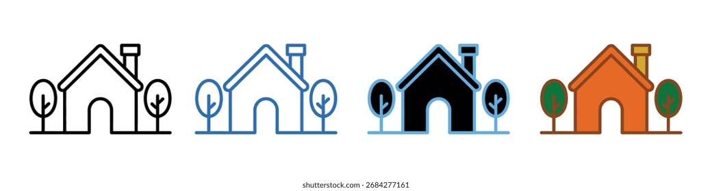 Casa con Vector de árbol. construcción residencial, bienes raíces, propiedad, construcción o conceptos de vida familiar con un diseño simple, moderno y atractivo. Ilustración vectorial.