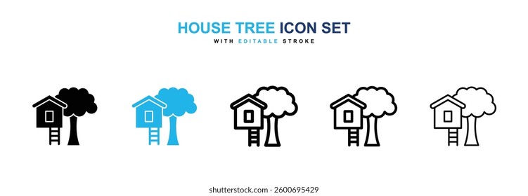 House tree icons graphics set in black and blue colors