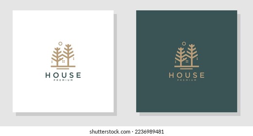 House Tree Illustration Simple Logo. Organic Life Style Branding Design Template Logo.