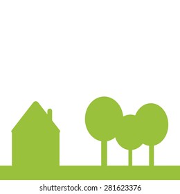 The house and the tree isolated on a white background with empty space for your text.