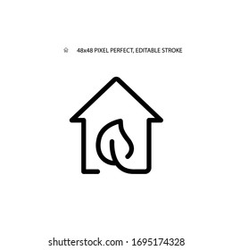 House and tree leaf, eco house simple line icon vector illustration. Editable stroke. 48x48 Pixel Perfect.