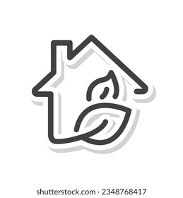 House and tree leaf, eco house simple line icon vector illustration.